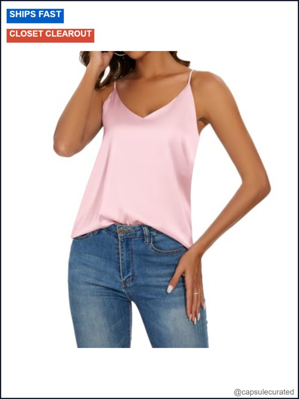 Silky V-Neck Camisole Tank Top Sleeveless Loose Fit Blouse - Picture 3 of 6